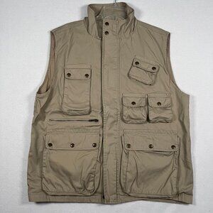 TravelSmith Vest Men L Tan Full Zip Cargo Pockets Outdoor Fishing‎ Hunting